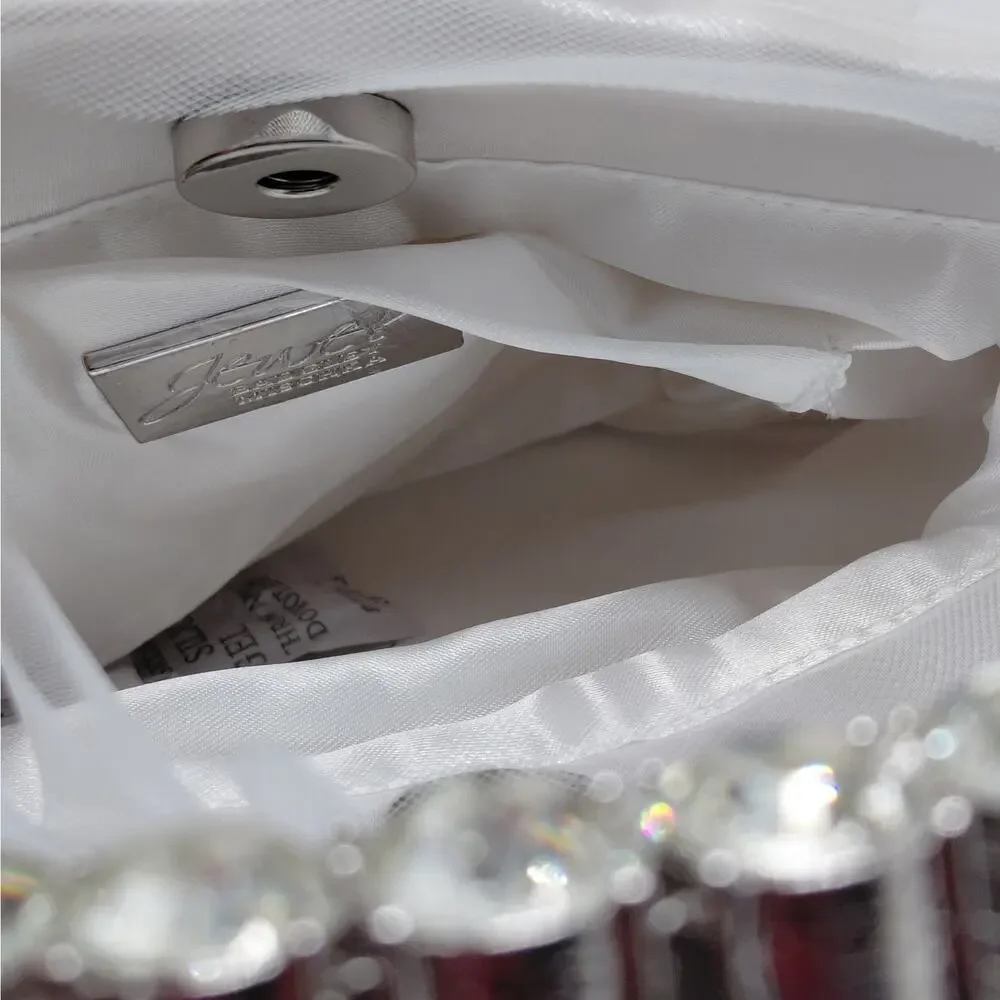 Badgley Mischka Womens Evening Bag White Tulle Rhinestone Bridal Formal Wedding
